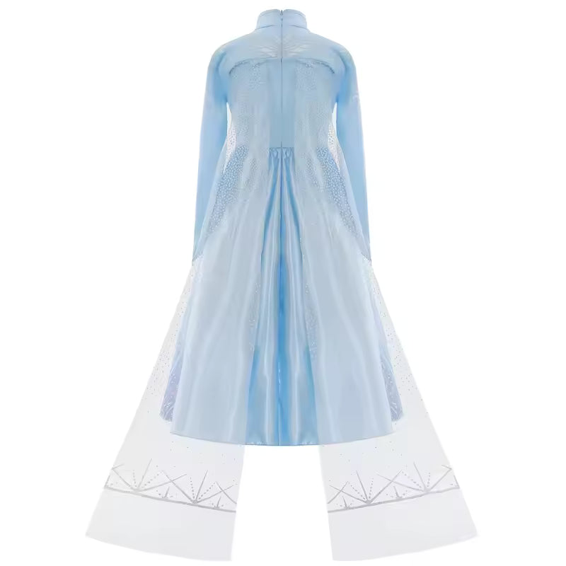 Elsa Costume for Girl Birthday Party Blue Long Sleeve Carnival Clothing Kids Princess Dress for Girls