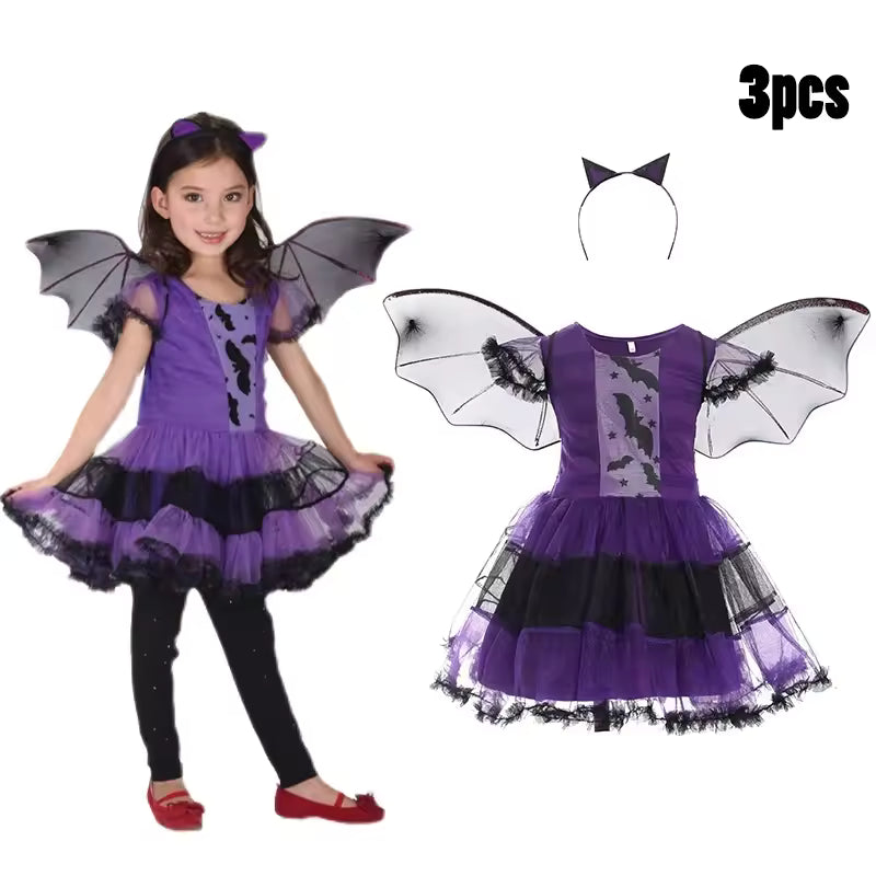 Toddler Halloween Spider Web Mesh With Cape Costume For Girls Cosplay Tulle Cloak Dress Party Princess Dresses Clothes 2-10Yrs