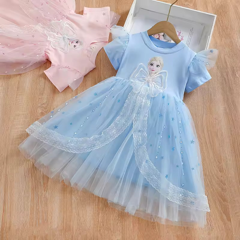 Disney Girls Dress Short/Long Sleeve Summer Princess Dresses Frozen Elsa Party Baby Dresses for Children Clothing Kids Clothes
