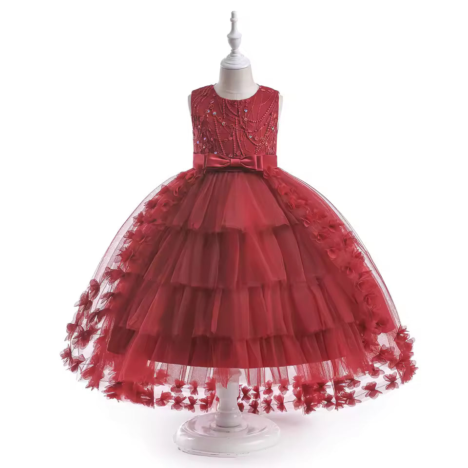 Summer Trailing Flower Party Girls Dress Tulle Bridesmaids Wedding Princess Dresses for Girl Birthday Evening Christmas Costumes