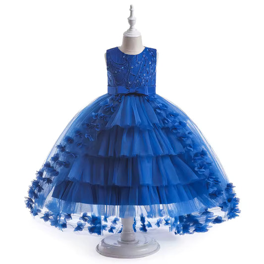 Summer Trailing Flower Party Girls Dress Tulle Bridesmaids Wedding Princess Dresses for Girl Birthday Evening Christmas Costumes