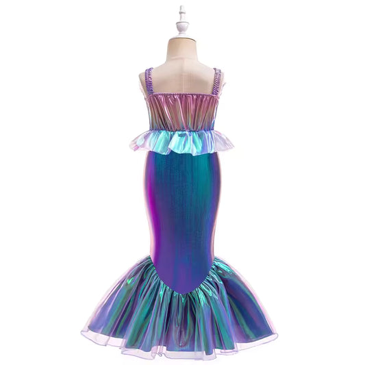 Girl Mermaid Ariel Princess Gown Beading Cosplay Dresses Kids Purple Shining Party Dress Young Girls Trumpet New Clothing