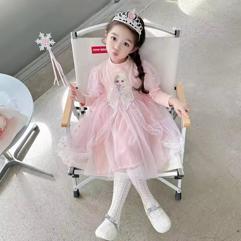 Disney Girls Dress Short/Long Sleeve Summer Princess Dresses Frozen Elsa Party Baby Dresses for Children Clothing Kids Clothes