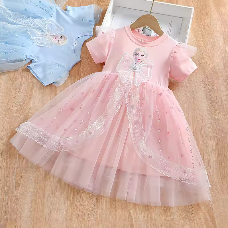 Disney Girls Dress Short/Long Sleeve Summer Princess Dresses Frozen Elsa Party Baby Dresses for Children Clothing Kids Clothes