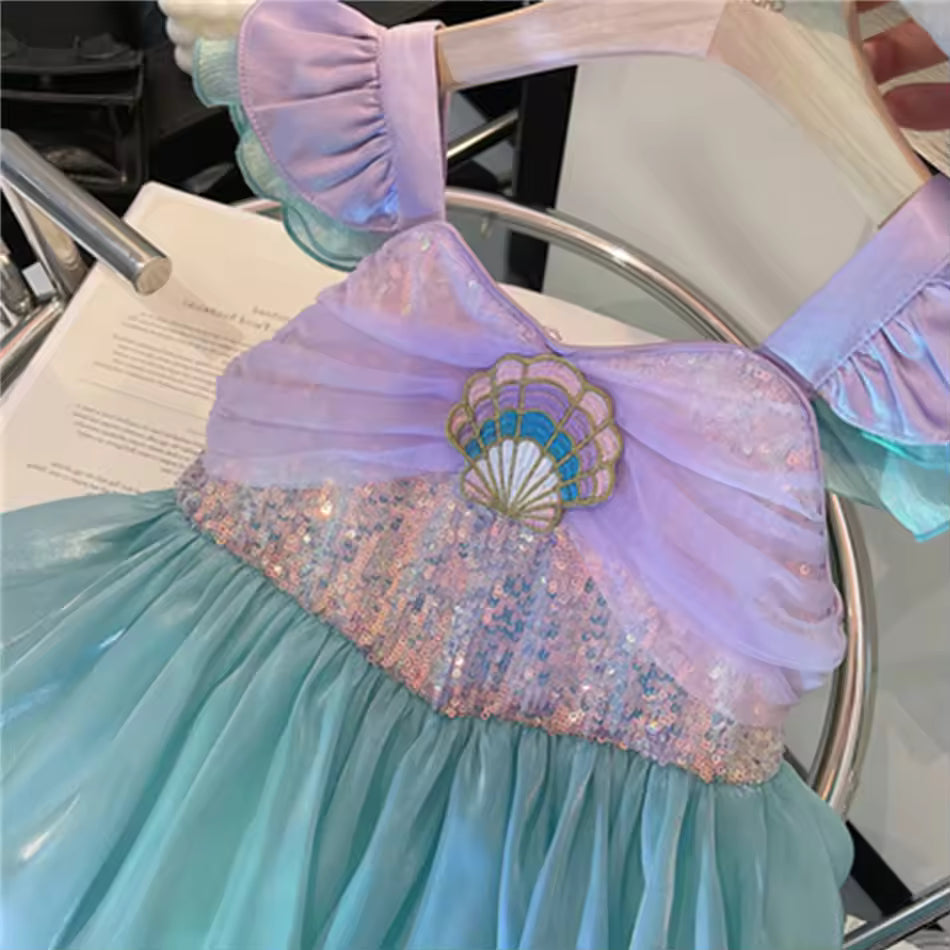 Little Mermaid Ariel Princess Costume Kids Dress For Girls Cosplay Children Carnival Birthday Party Clothes Mermaid Summer Dress