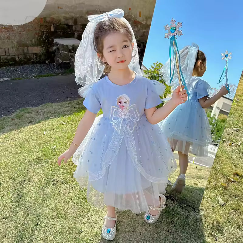 Disney Girls Dress Short/Long Sleeve Summer Princess Dresses Frozen Elsa Party Baby Dresses for Children Clothing Kids Clothes