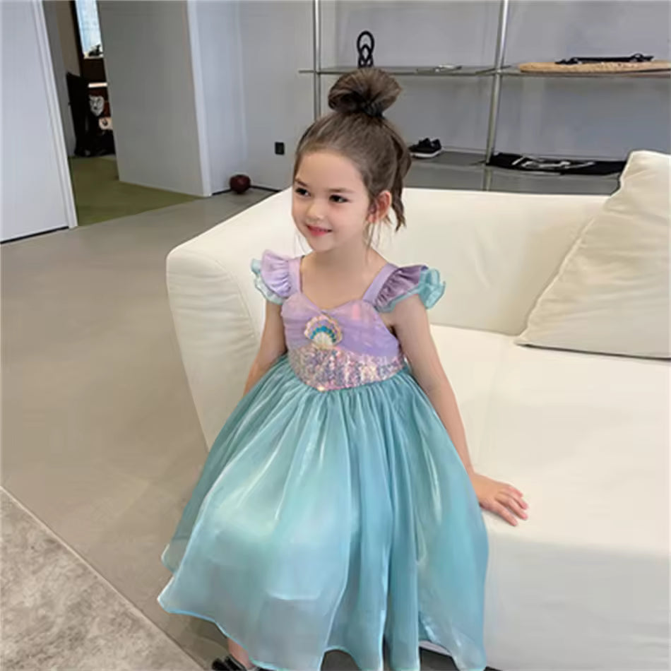 Little Mermaid Ariel Princess Costume Kids Dress For Girls Cosplay Children Carnival Birthday Party Clothes Mermaid Summer Dress