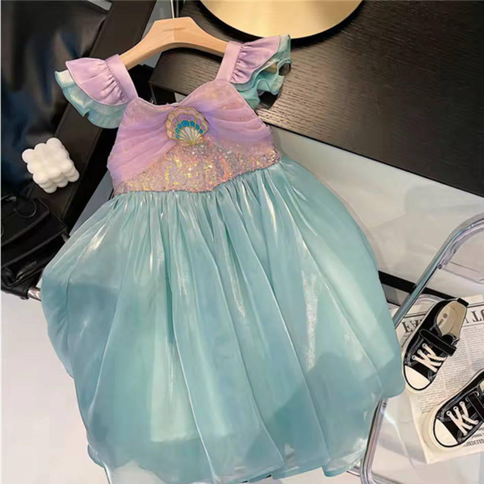 Little Mermaid Ariel Princess Costume Kids Dress For Girls Cosplay Children Carnival Birthday Party Clothes Mermaid Summer Dress