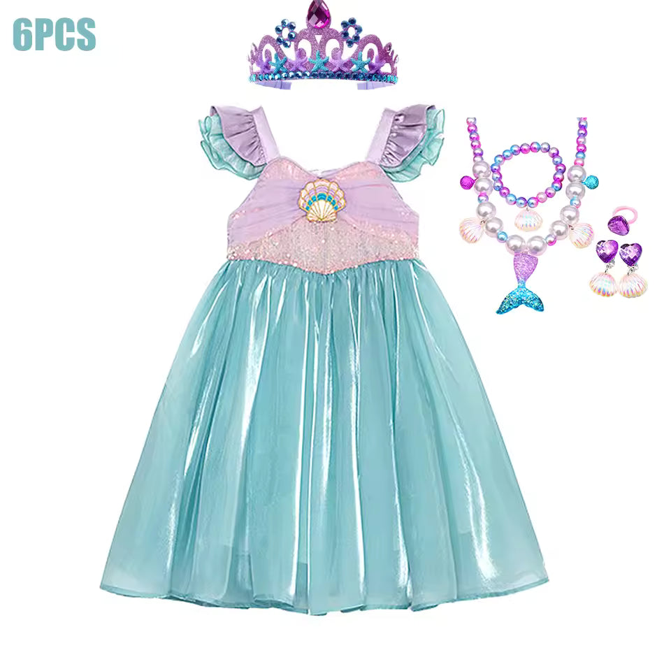 Little Mermaid Ariel Princess Costume Kids Dress For Girls Cosplay Children Carnival Birthday Party Clothes Mermaid Summer Dress